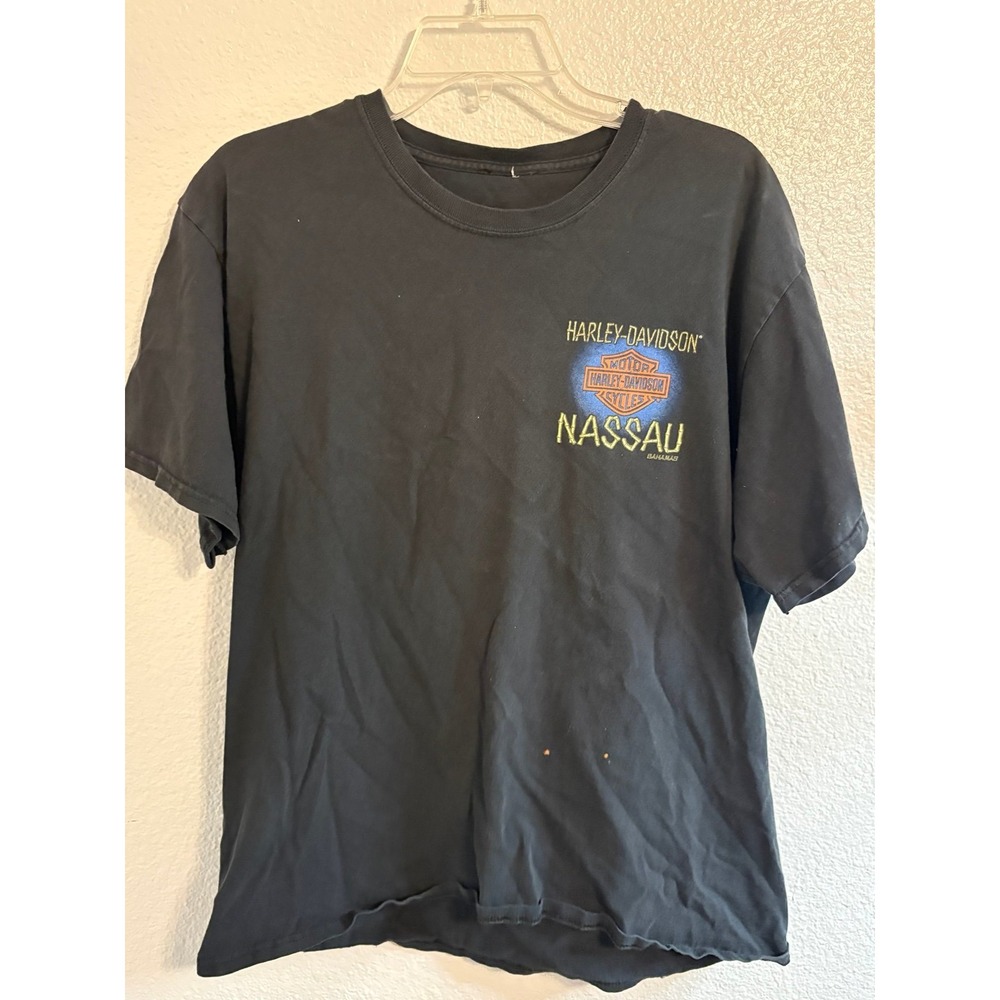 Vintage Harley-Davidson Nassau Bahamas Black Graphic T-Shirt Sunset Pier Sz L?